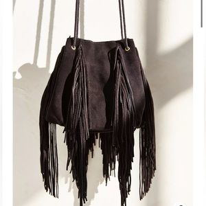 Black Suede Fringe Bag